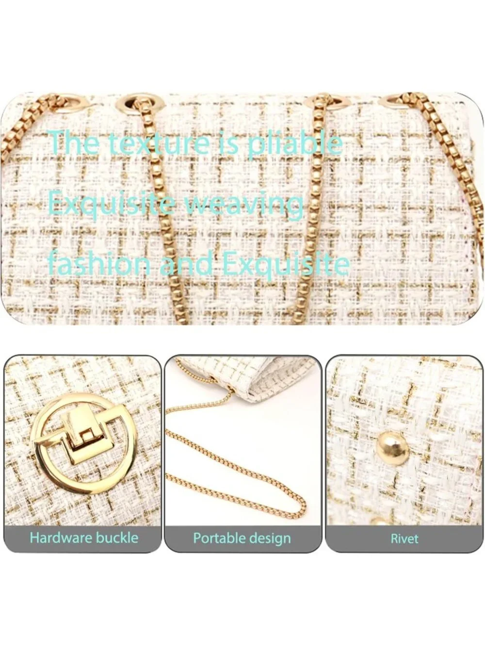 👜Women's White Travel Shoulder Bag Chain Quilted Crossbody Evening Clutch